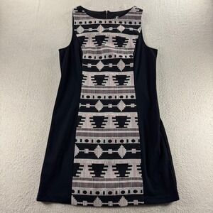 Kensie Geometric Shift Dress Womens L Black White Sleeveless Mini Versatile Chic
